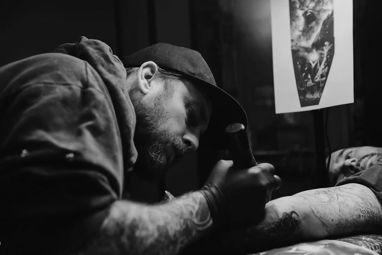 Liam Rebel tattoo artist at work in Sheffield studio