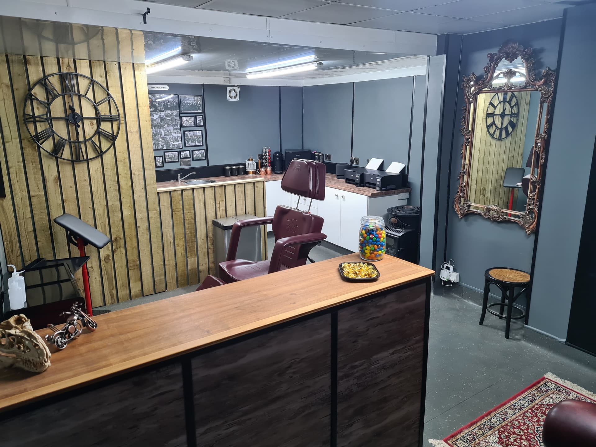 Interior of Liam Rebel's private tattoo studio in Chapeltown, near Rotherham