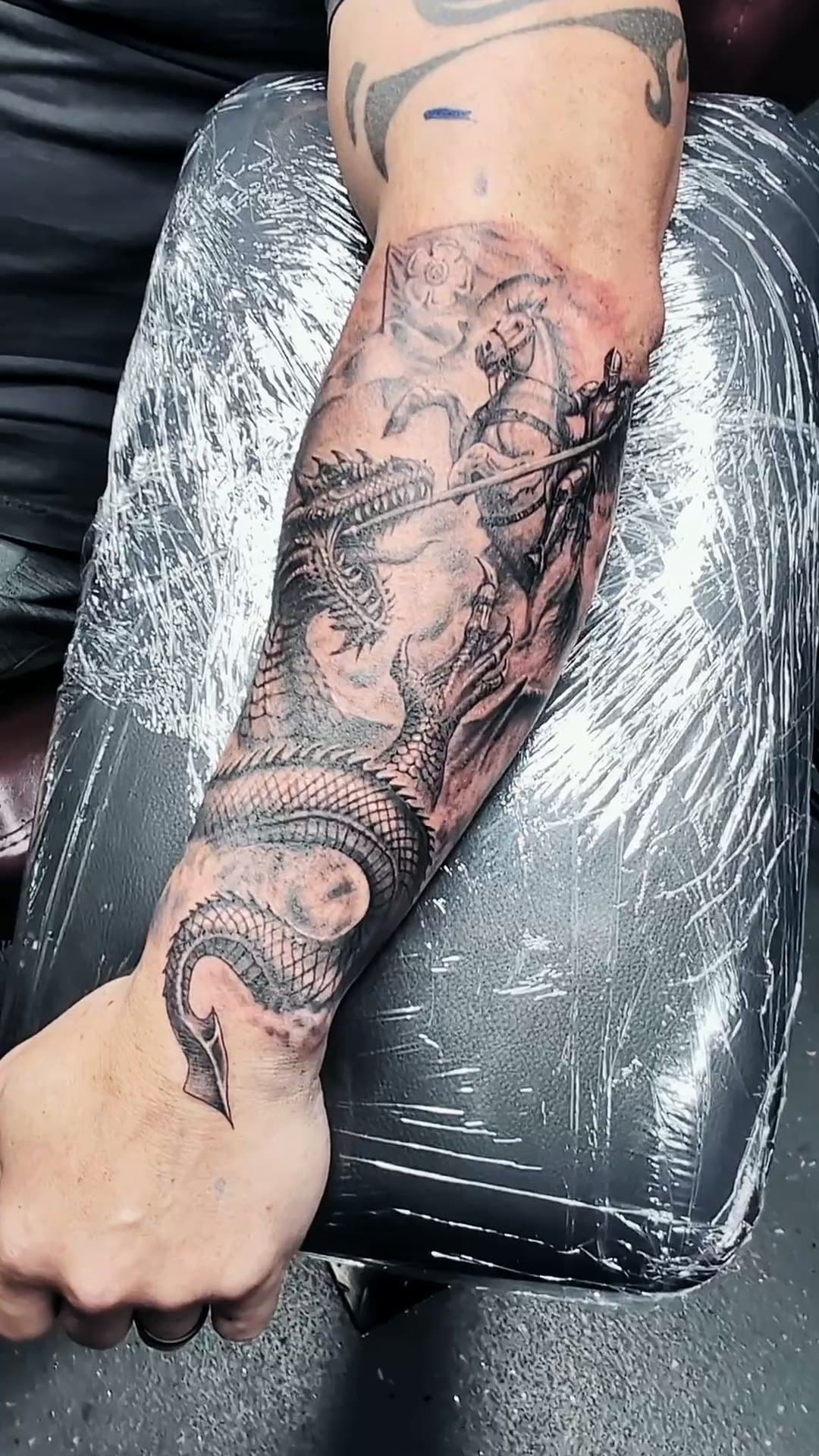 St George and the dragon forearm tattoo, 6-hour session