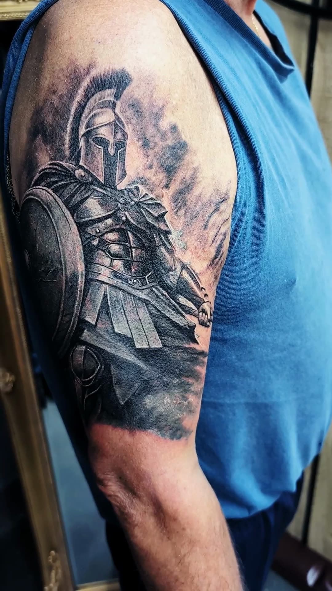 Greek warrior cover-up tattoo, 6-hour session